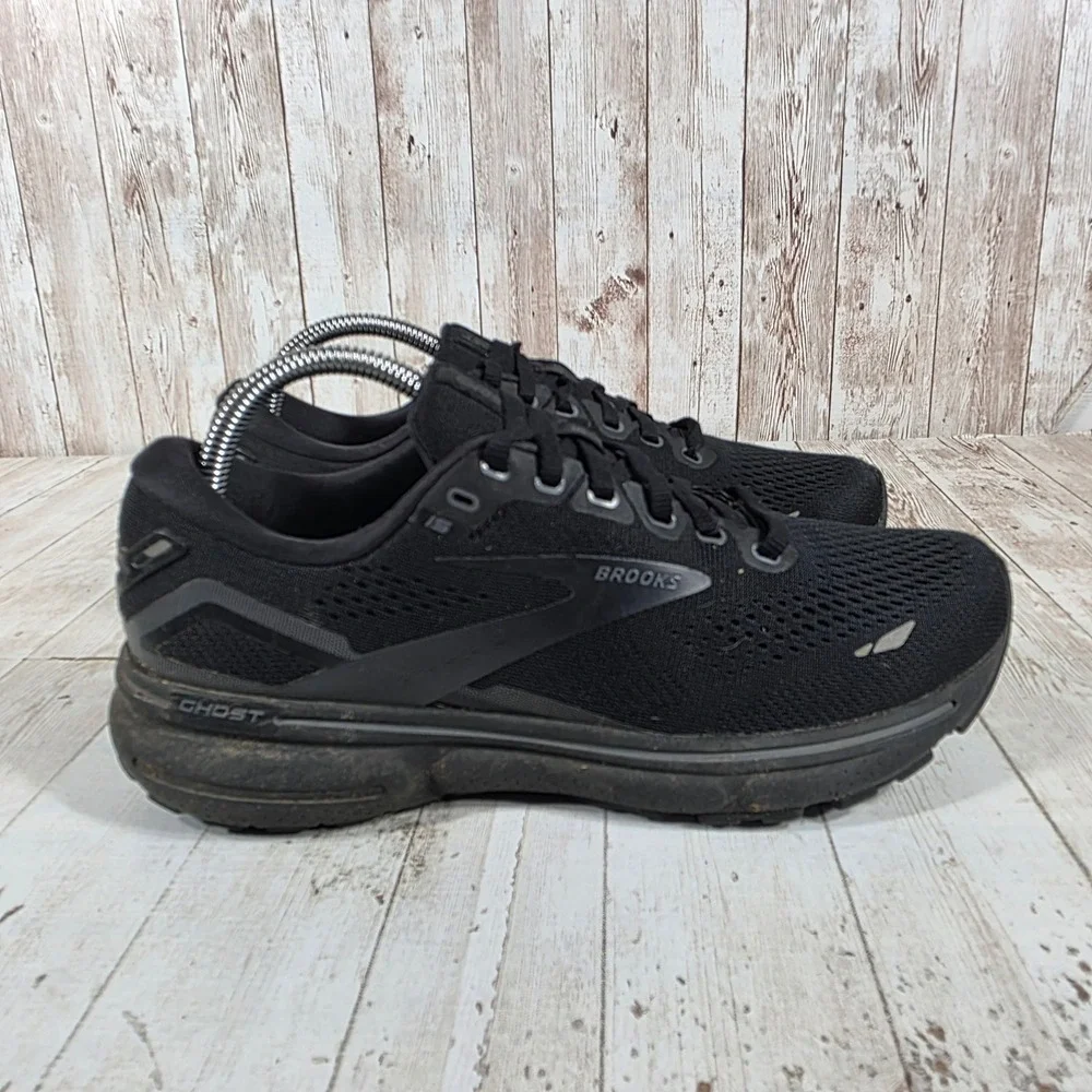 Brooks Ghost 15 Womens Running Shoes Black Black Ebony 1203801B020 Size 8.5 B